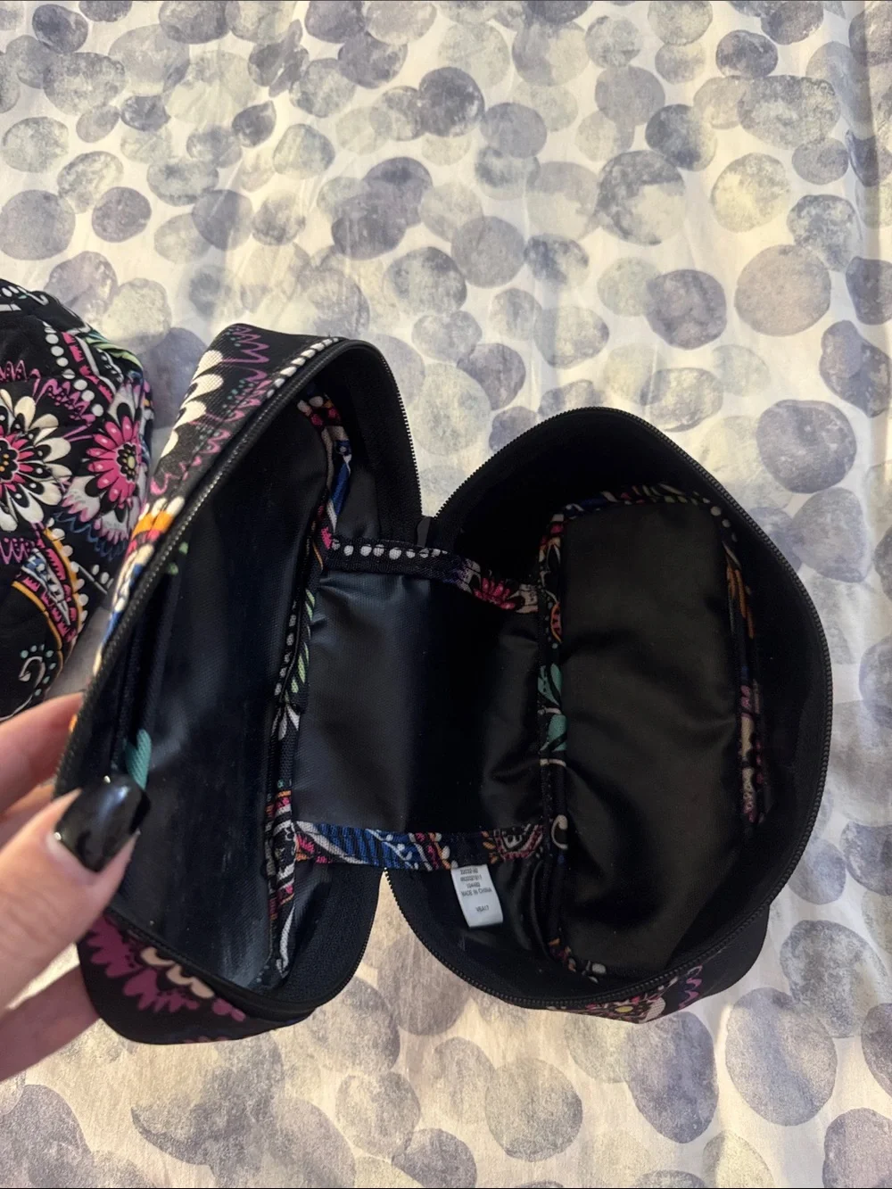 Vera Bradley Black Multicolor Paisley Quilted Cosmetic Pouch Duo